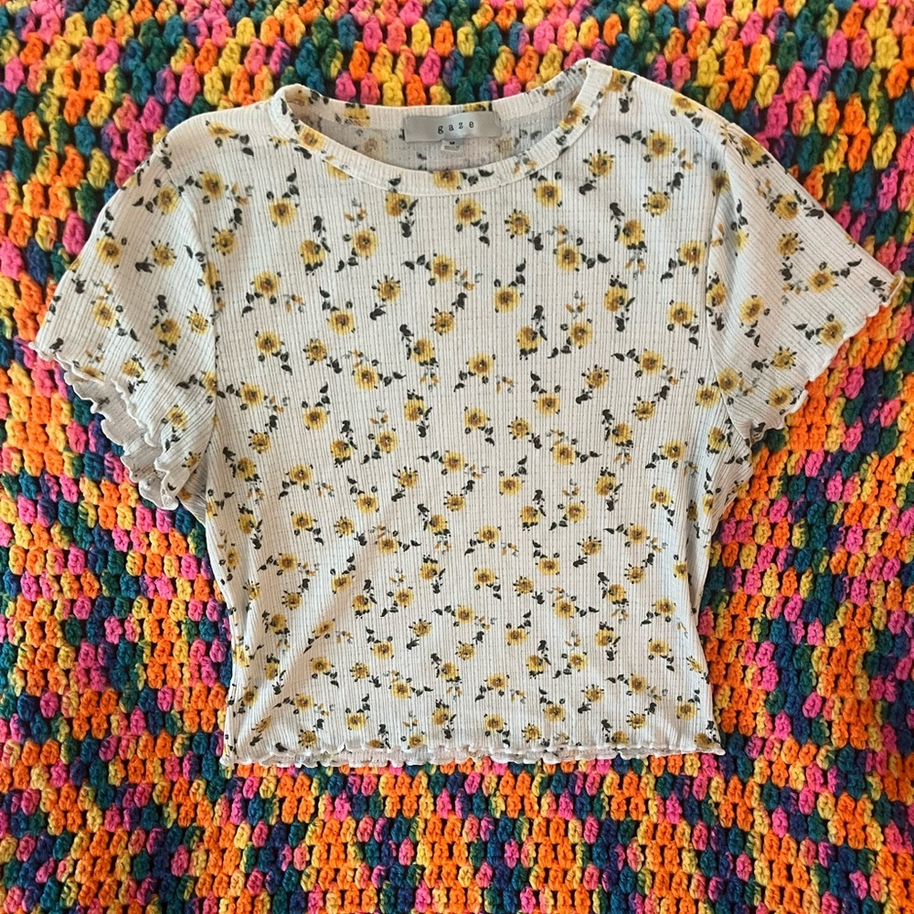Floral Cropped Shirt - Yellow and White